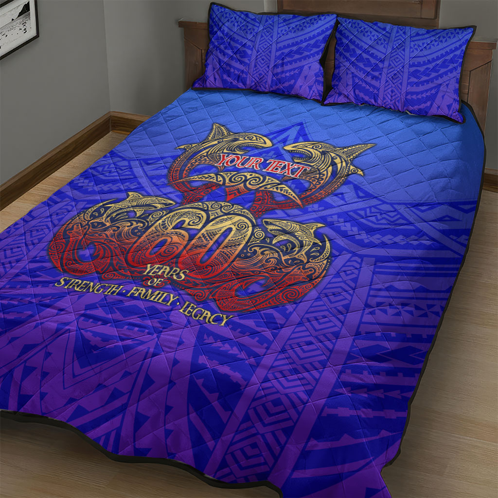 Personalized Polynesian 60th Birthday Quilt Bed Set Polynesian Tribal Art Vintage Ocean Pattern