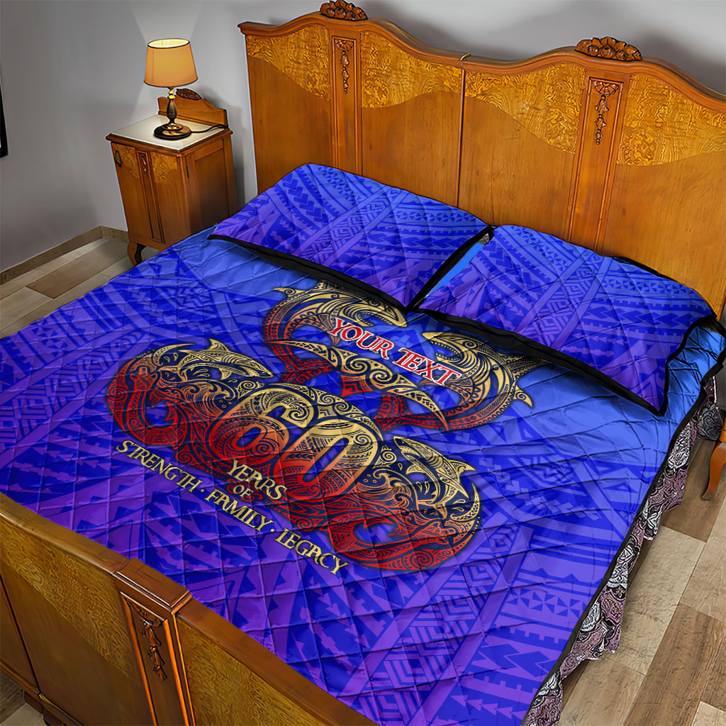 Personalized Polynesian 60th Birthday Quilt Bed Set Polynesian Tribal Art Vintage Ocean Pattern