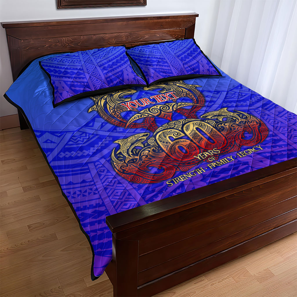 Personalized Polynesian 60th Birthday Quilt Bed Set Polynesian Tribal Art Vintage Ocean Pattern