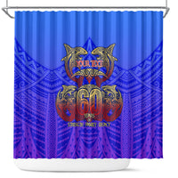 Personalized Polynesian 60th Birthday Shower Curtain Polynesian Tribal Art Vintage Ocean Pattern TS04 Blue Yellow - Polynesian Pride
