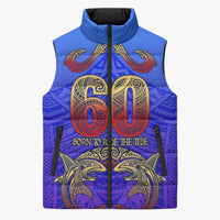 Personalized Polynesian 60th Birthday Sleeveless Puffer Jacket Polynesian Tribal Art Vintage Ocean Pattern