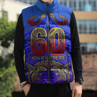 Personalized Polynesian 60th Birthday Sleeveless Puffer Jacket Polynesian Tribal Art Vintage Ocean Pattern
