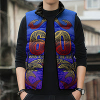 Personalized Polynesian 60th Birthday Sleeveless Puffer Jacket Polynesian Tribal Art Vintage Ocean Pattern