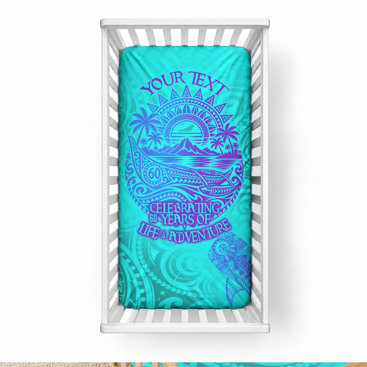 Personalized Polynesian 60th Birthday Island Life Since 1966 Baby Bed Cover Vibrant Tribal Tattoo Ocean Sunset Pattern