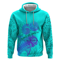 Personalized Polynesian 60th Birthday Island Life Since 1966 Hoodie Vibrant Tribal Tattoo Ocean Sunset Pattern TS04 Pullover Hoodie Blue Purple - Polynesian Pride
