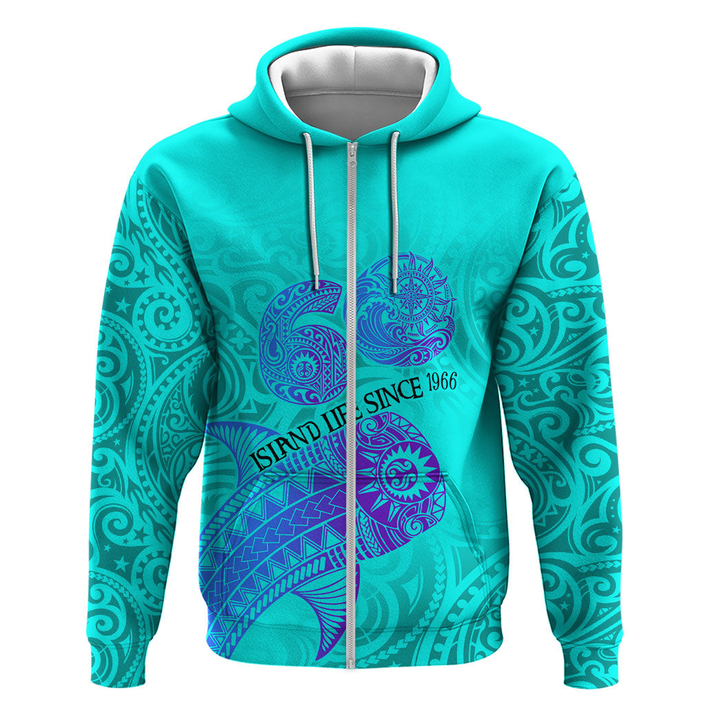 Personalized Polynesian 60th Birthday Island Life Since 1966 Hoodie Vibrant Tribal Tattoo Ocean Sunset Pattern TS04 Zip Hoodie Blue Purple - Polynesian Pride