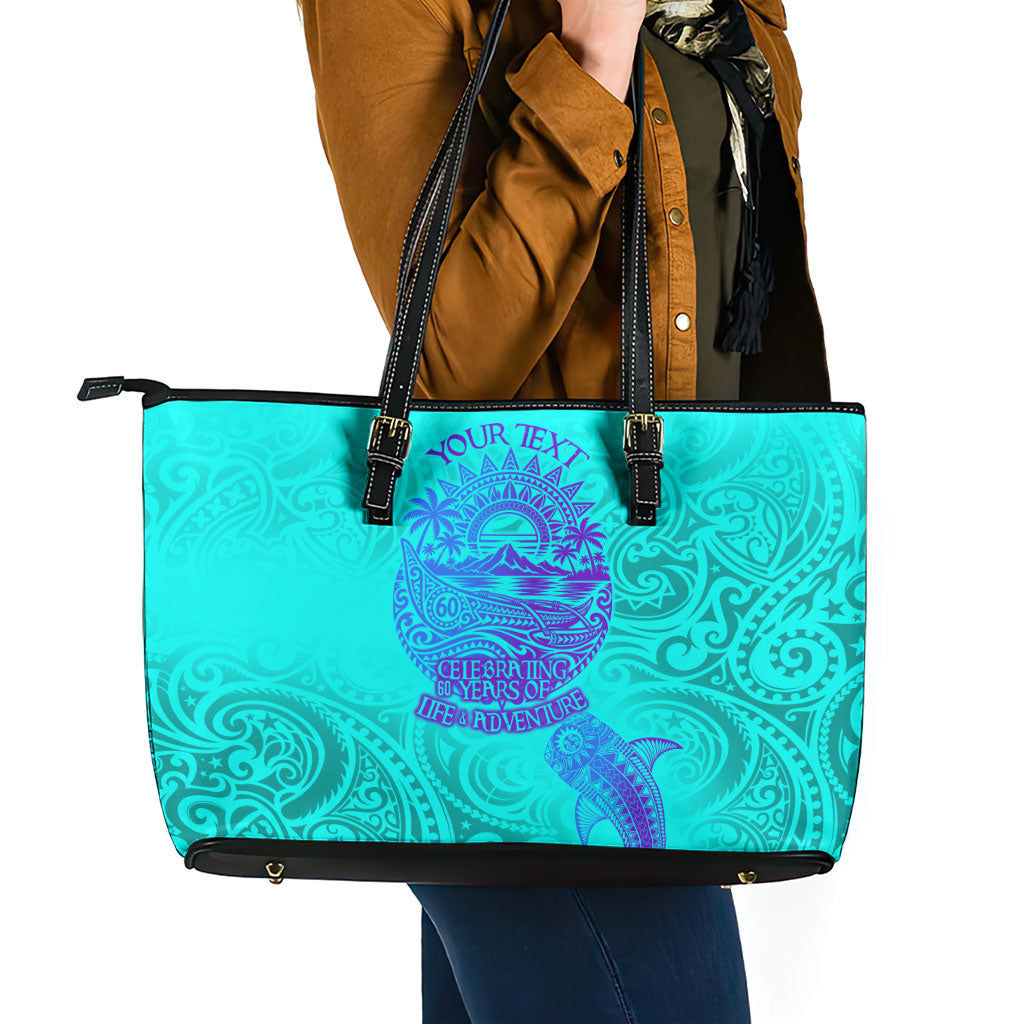 Personalized Polynesian 60th Birthday Island Life Since 1966 Leather Tote Bag Vibrant Tribal Tattoo Ocean Sunset Pattern TS04 - Polynesian Pride