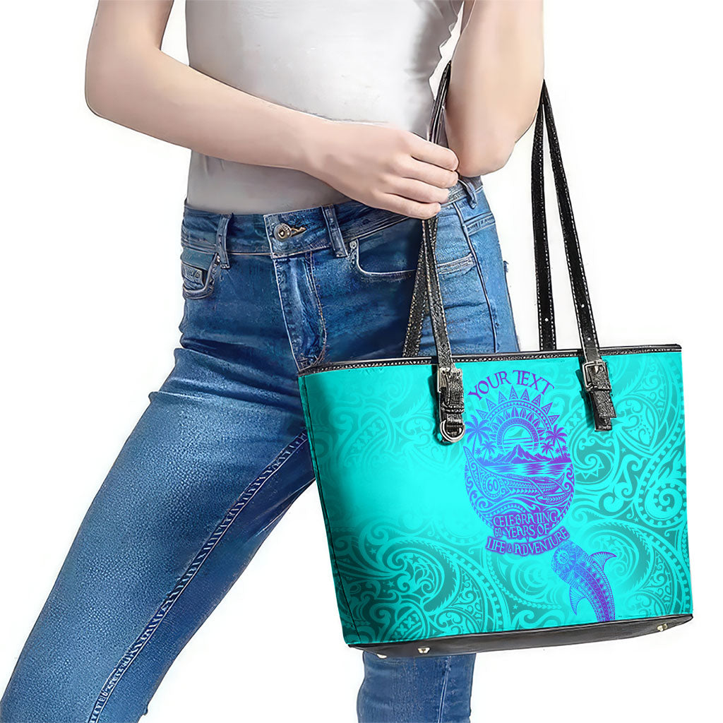 Personalized Polynesian 60th Birthday Island Life Since 1966 Leather Tote Bag Vibrant Tribal Tattoo Ocean Sunset Pattern TS04 - Polynesian Pride