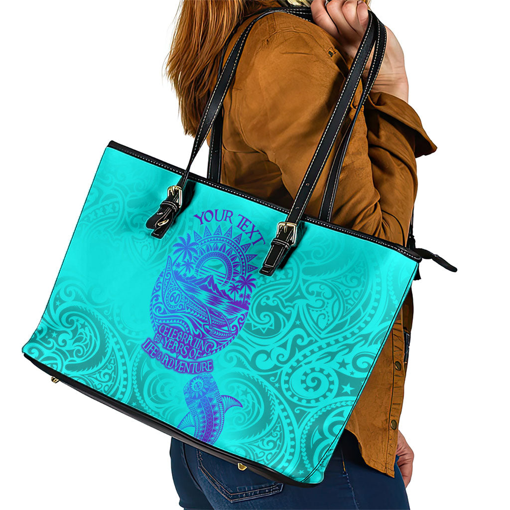 Personalized Polynesian 60th Birthday Island Life Since 1966 Leather Tote Bag Vibrant Tribal Tattoo Ocean Sunset Pattern TS04 - Polynesian Pride