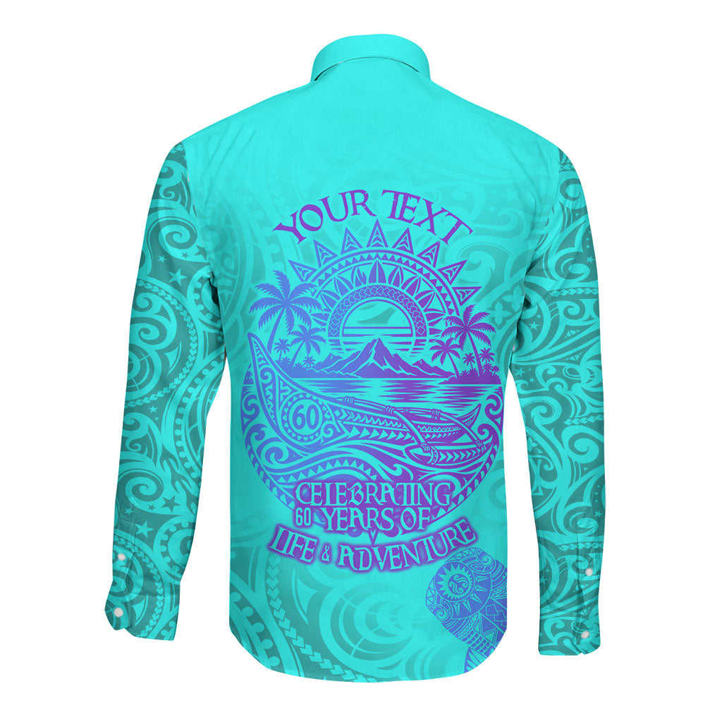 Personalized Polynesian 60th Birthday Island Life Since 1966 Long Sleeve Button Shirt Vibrant Tribal Tattoo Ocean Sunset Pattern TS04 - Polynesian Pride