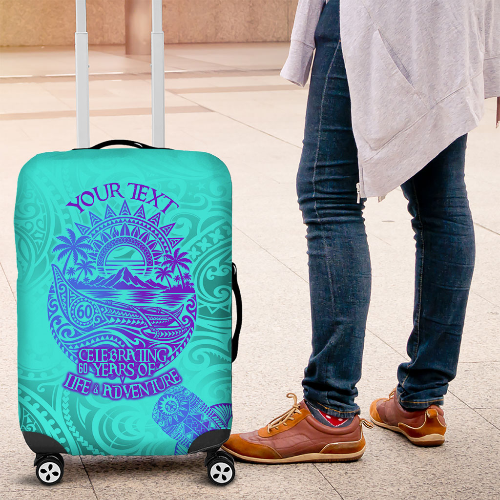Personalized Polynesian 60th Birthday Island Life Since 1966 Luggage Cover Vibrant Tribal Tattoo Ocean Sunset Pattern TS04 Blue Purple - Polynesian Pride