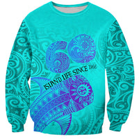 Personalized Polynesian 60th Birthday Island Life Since 1966 Sweatshirt Vibrant Tribal Tattoo Ocean Sunset Pattern TS04 Unisex Blue Purple - Polynesian Pride