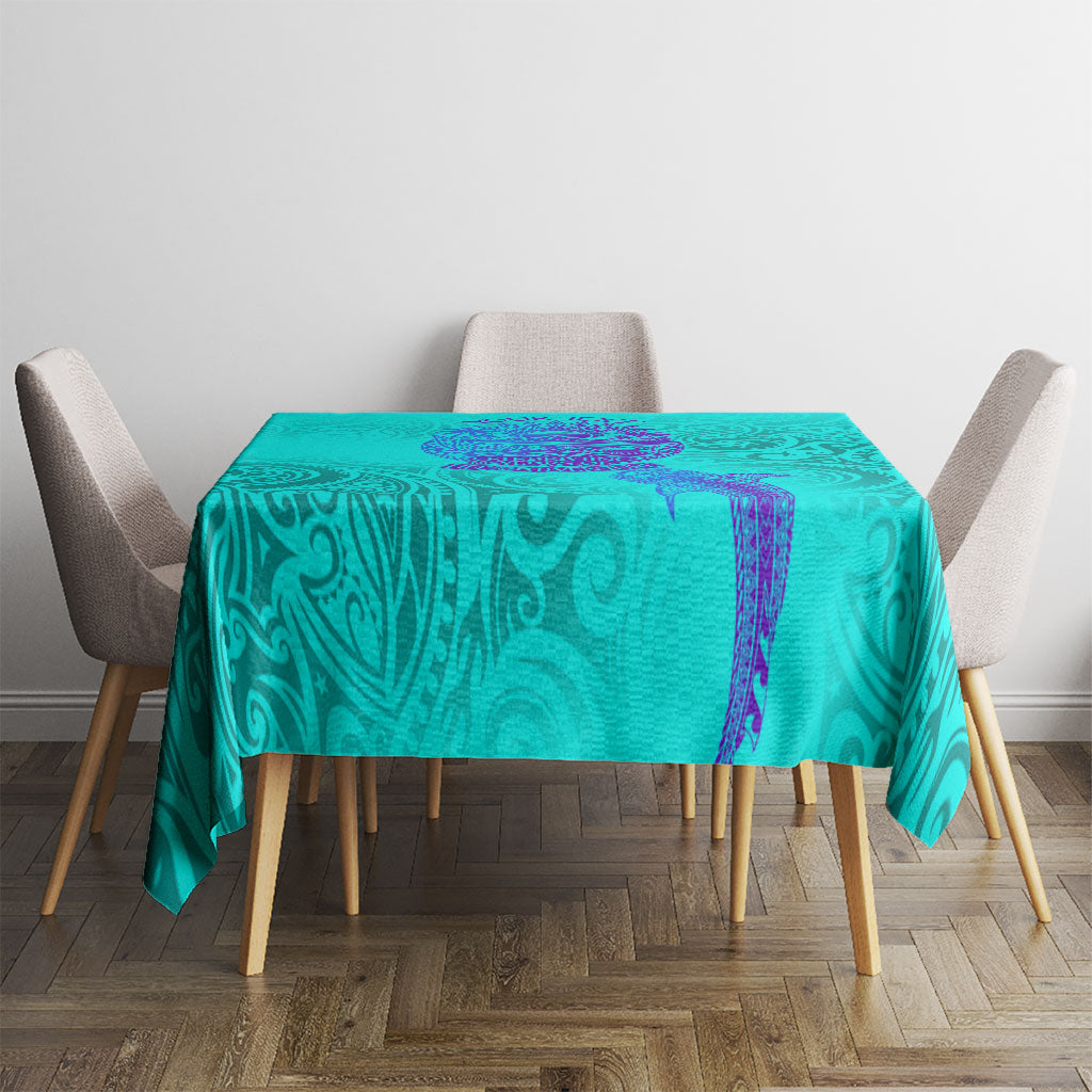 Personalized Polynesian 60th Birthday Island Life Since 1966 Tablecloth Vibrant Tribal Tattoo Ocean Sunset Pattern