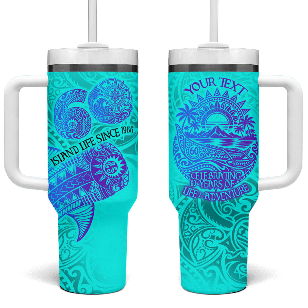 Personalized Polynesian 60th Birthday Island Life Since 1966 Tumbler With Handle Vibrant Tribal Tattoo Ocean Sunset Pattern TS04 One Size: 40 oz Blue Purple - Polynesian Pride