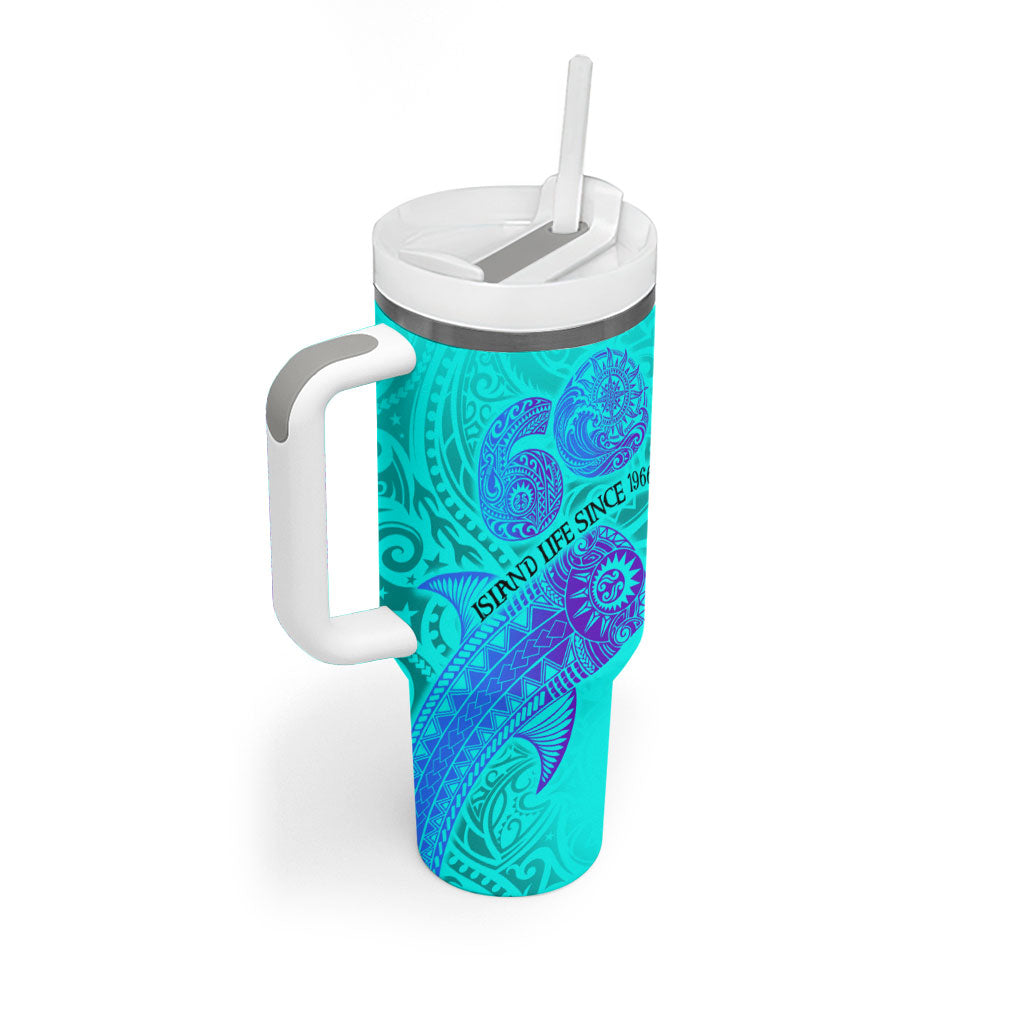 Personalized Polynesian 60th Birthday Island Life Since 1966 Tumbler With Handle Vibrant Tribal Tattoo Ocean Sunset Pattern TS04 - Polynesian Pride