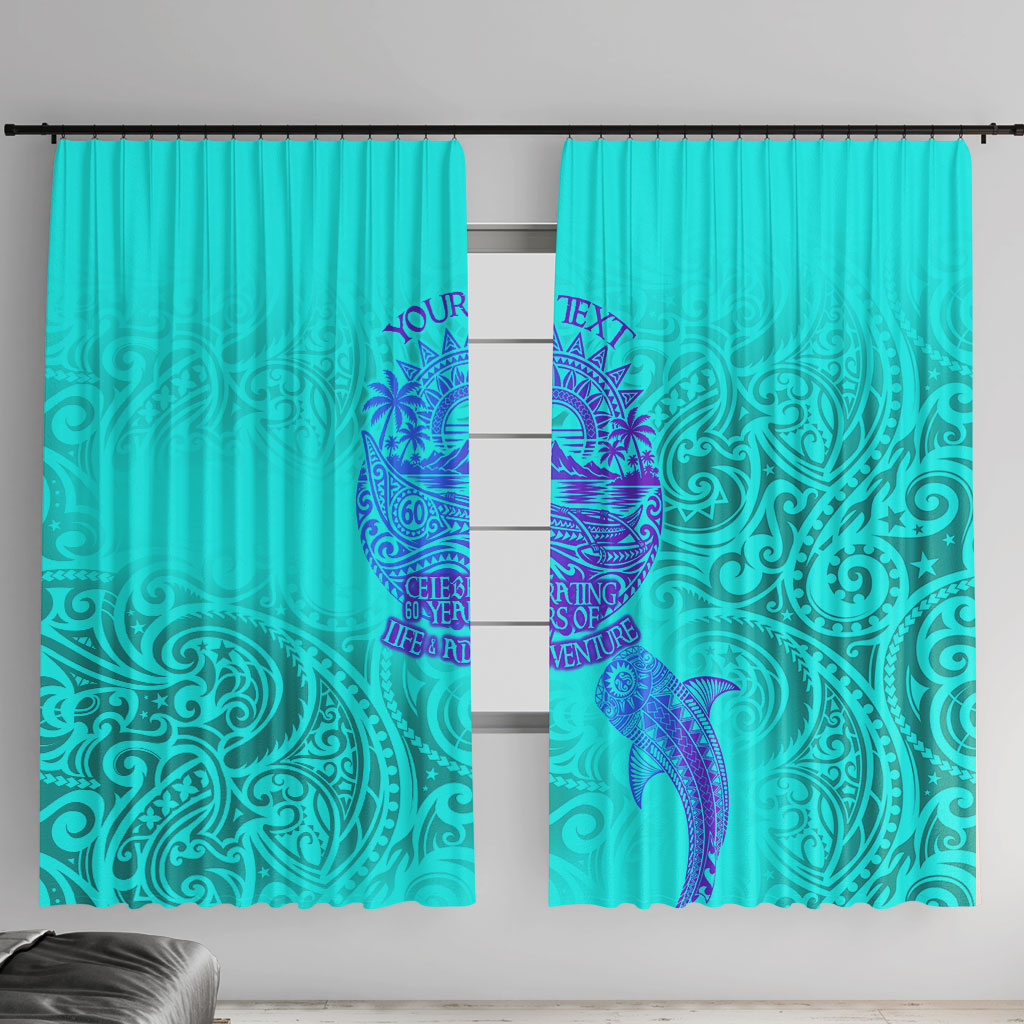 Personalized Polynesian 60th Birthday Island Life Since 1966 Window Curtain Vibrant Tribal Tattoo Ocean Sunset Pattern TS04 With Hooks Blue Purple - Polynesian Pride
