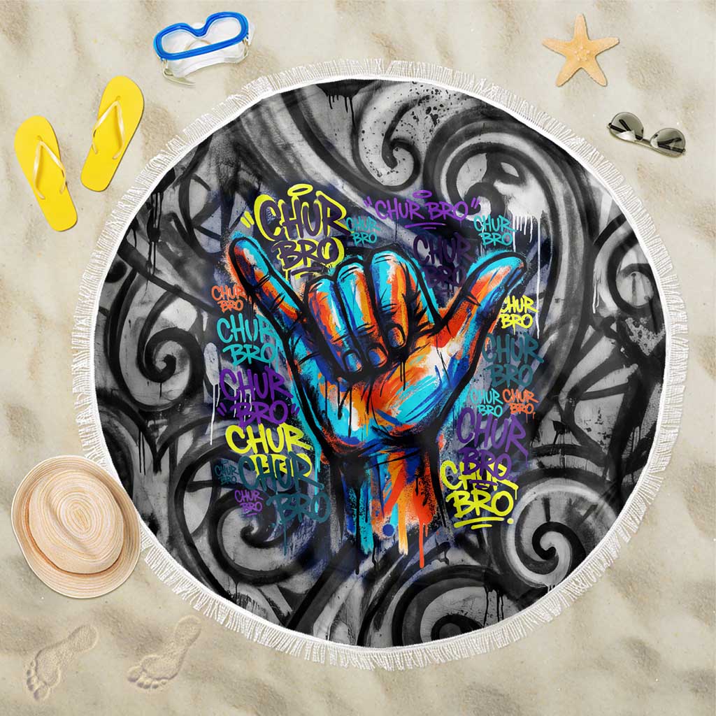 Chur Bro Shaka Sign Beach Blanket New Zealand Koru Colorful Graffiti Splash TS04 One Size 150cm Multicolor - Polynesian Pride