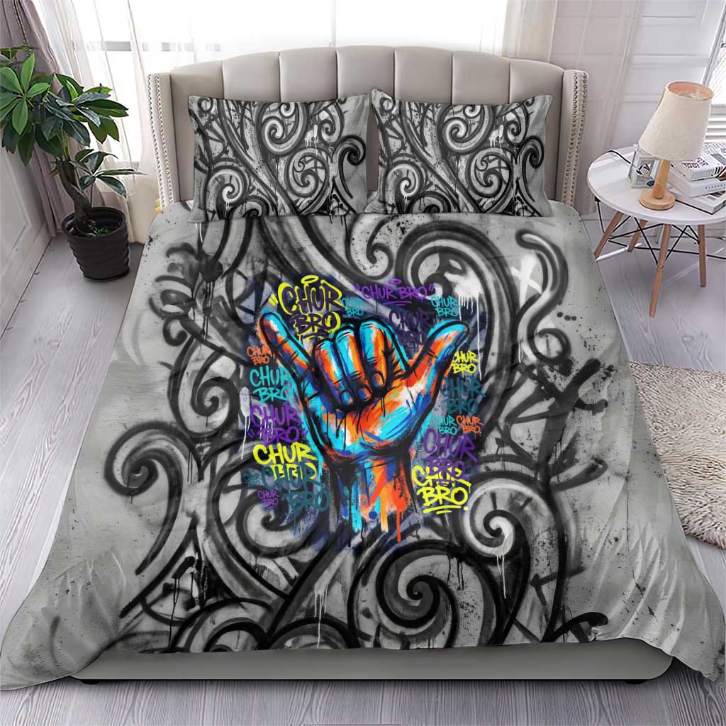 Chur Bro Shaka Sign Bedding Set New Zealand Koru Colorful Graffiti Splash TS04 - Polynesian Pride