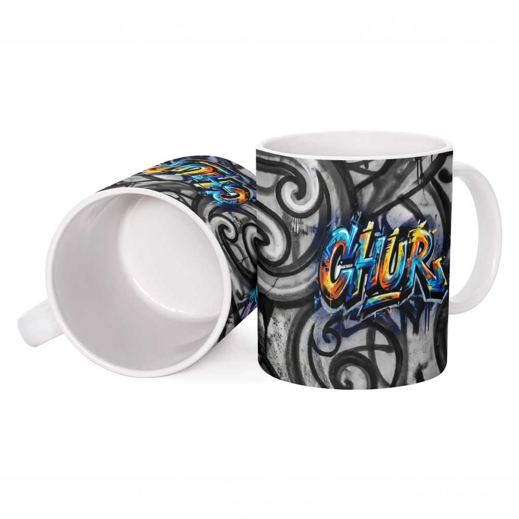 Chur Bro Shaka Sign Ceramic Mug New Zealand Koru Colorful Graffiti Splash TS04 - Polynesian Pride