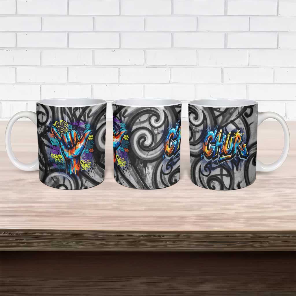 Chur Bro Shaka Sign Ceramic Mug New Zealand Koru Colorful Graffiti Splash TS04 - Polynesian Pride