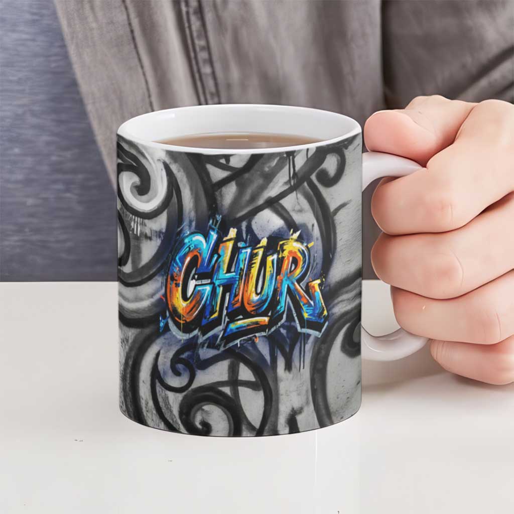 Chur Bro Shaka Sign Ceramic Mug New Zealand Koru Colorful Graffiti Splash TS04 - Polynesian Pride