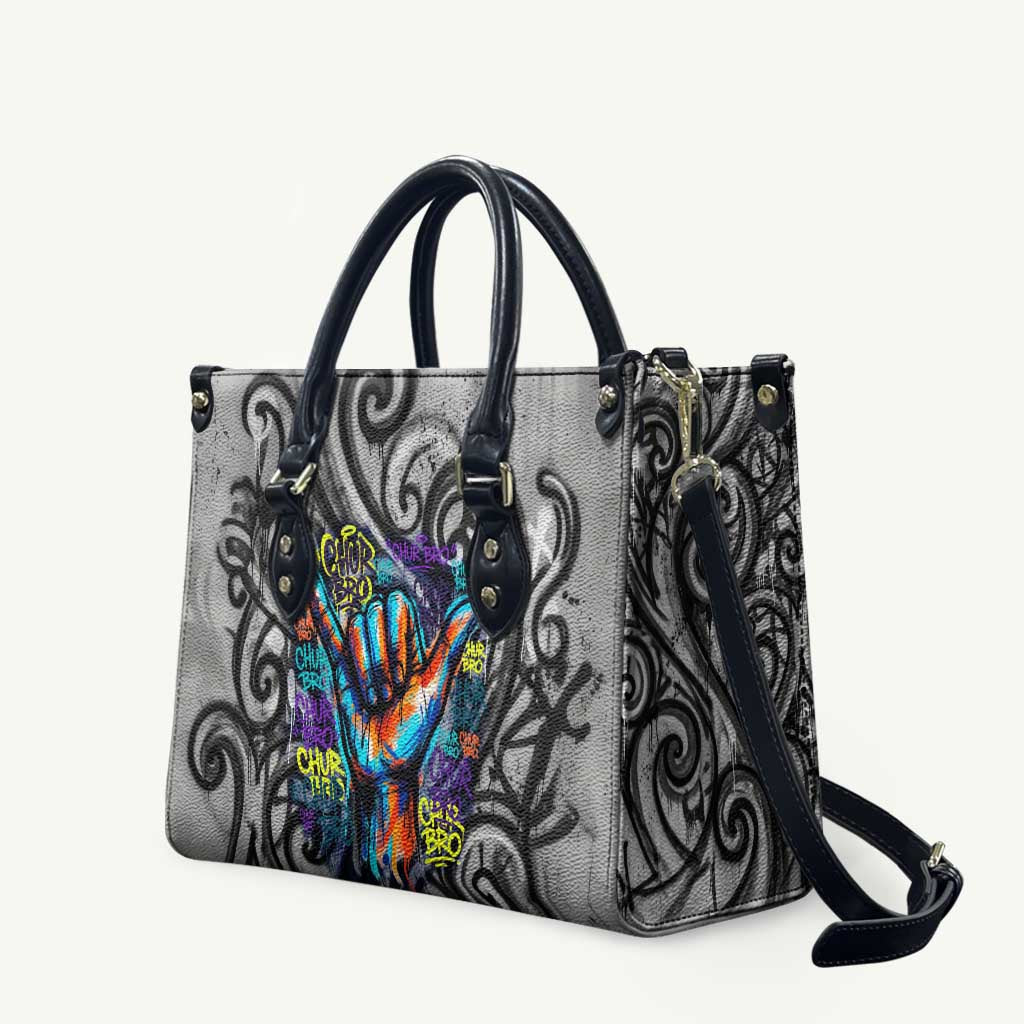 Chur Bro Shaka Sign Leather Bag New Zealand Koru Colorful Graffiti Splash TS04 Multicolor - Polynesian Pride