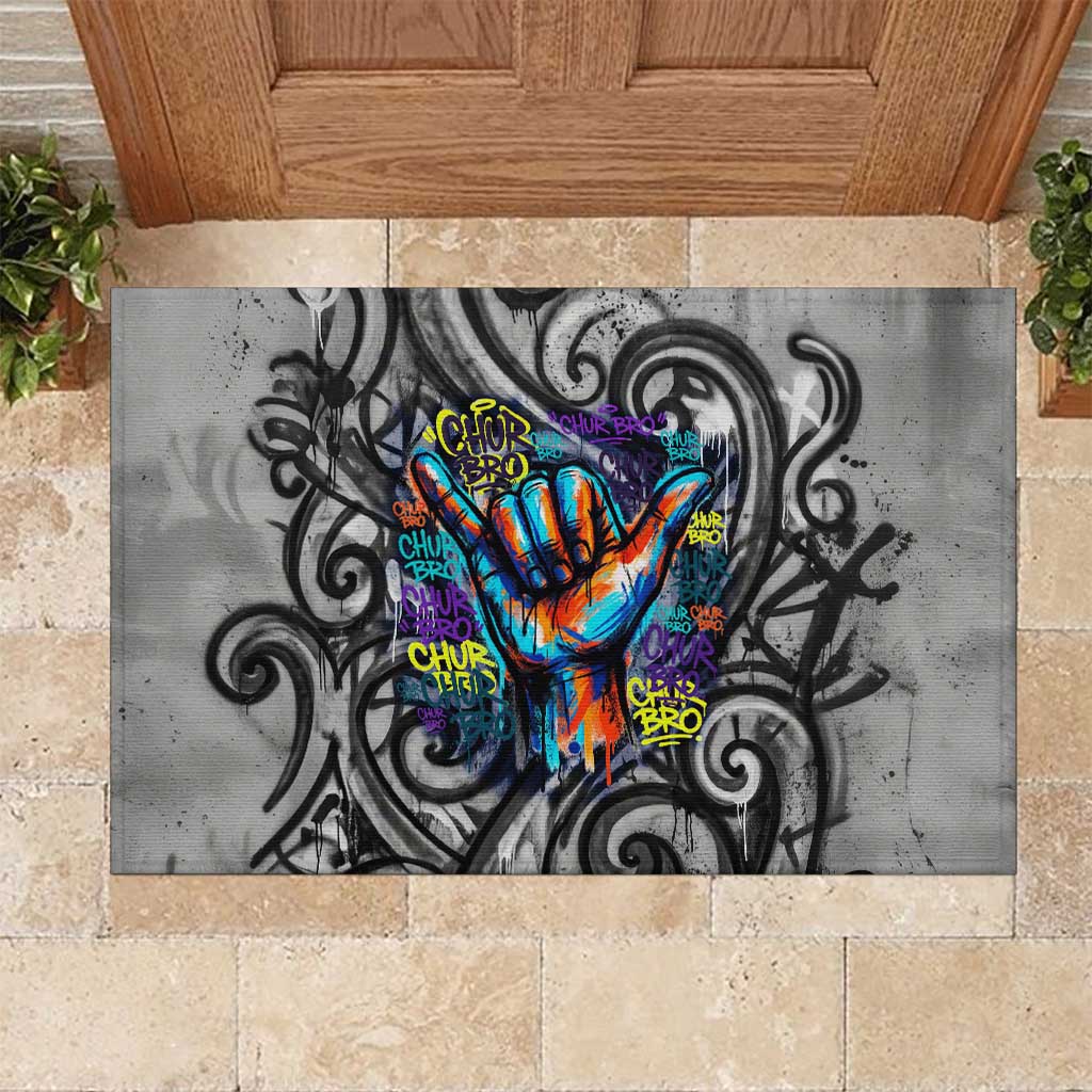 Chur Bro Shaka Sign Rubber Doormat New Zealand Koru Colorful Graffiti Splash TS04 Multicolor - Polynesian Pride