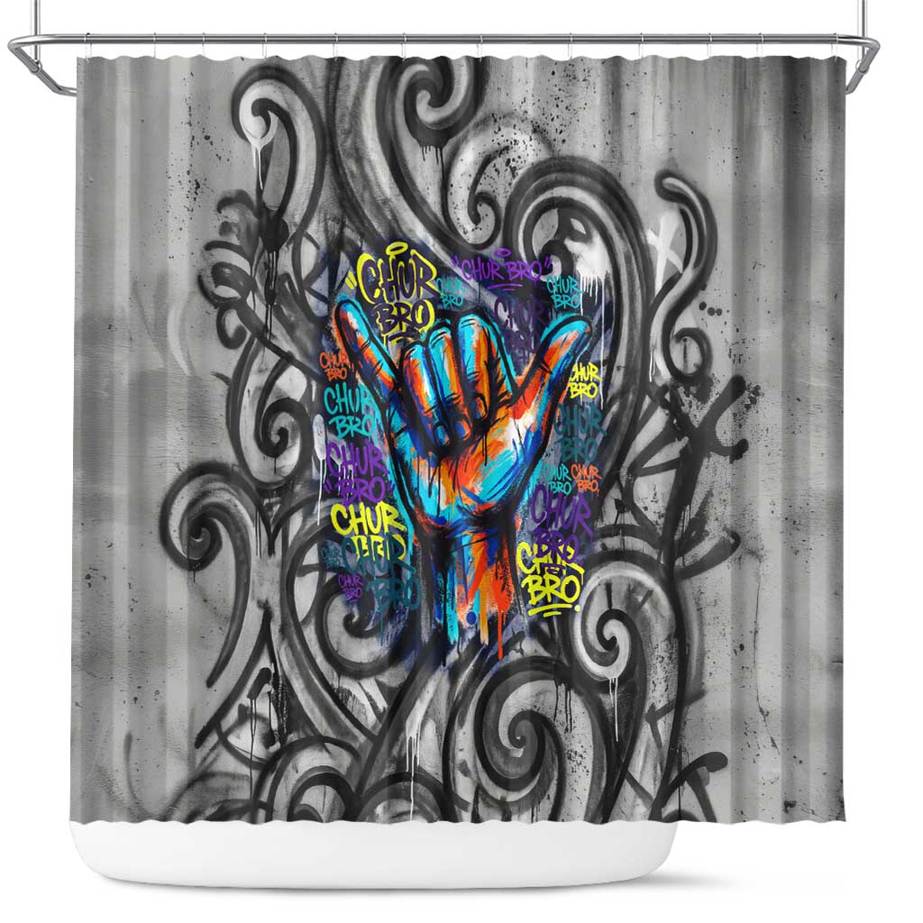 Chur Bro Shaka Sign Shower Curtain New Zealand Koru Colorful Graffiti Splash TS04 Multicolor - Polynesian Pride