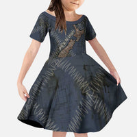New Zealand She’ll Be Right Kid Short Sleeve Dress NZ Slang No. 8 Wire Map Pattern TS04 KID Navy Slate - Polynesian Pride