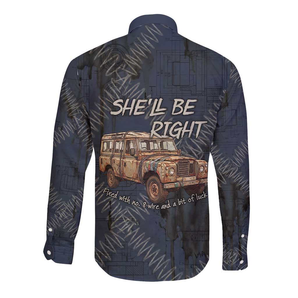 New Zealand She’ll Be Right Long Sleeve Button Shirt NZ Slang No. 8 Wire Map Pattern TS04 - Polynesian Pride