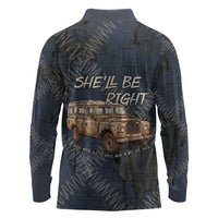 New Zealand She’ll Be Right Long Sleeve Polo Shirt NZ Slang No. 8 Wire Map Pattern TS04 - Polynesian Pride