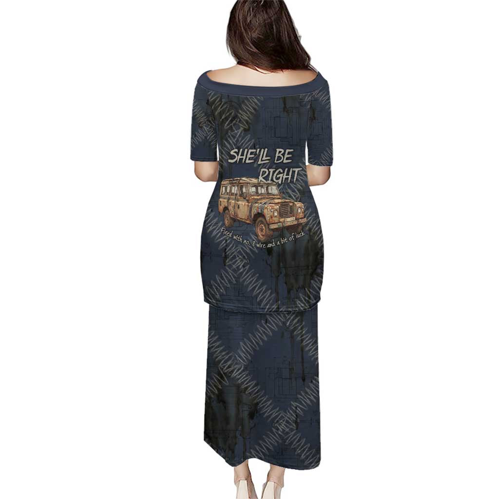 New Zealand She’ll Be Right Puletasi NZ Slang No. 8 Wire Map Pattern TS04 - Polynesian Pride