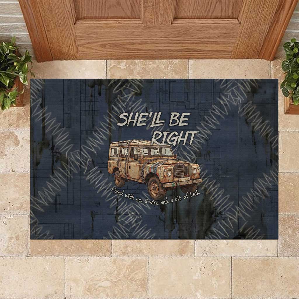 New Zealand She’ll Be Right Rubber Doormat NZ Slang No. 8 Wire Map Pattern TS04 Navy Slate - Polynesian Pride