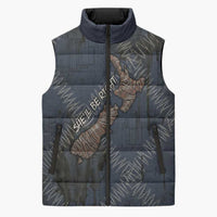 New Zealand She’ll Be Right Sleeveless Puffer Jacket NZ Slang No. 8 Wire Map Pattern TS04 Unisex Navy Slate - Polynesian Pride