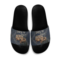 New Zealand She’ll Be Right Slide Sandals NZ Slang No. 8 Wire Map Pattern TS04 Navy Slate - Polynesian Pride