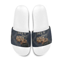 New Zealand She’ll Be Right Slide Sandals NZ Slang No. 8 Wire Map Pattern TS04 Navy Slate - Polynesian Pride
