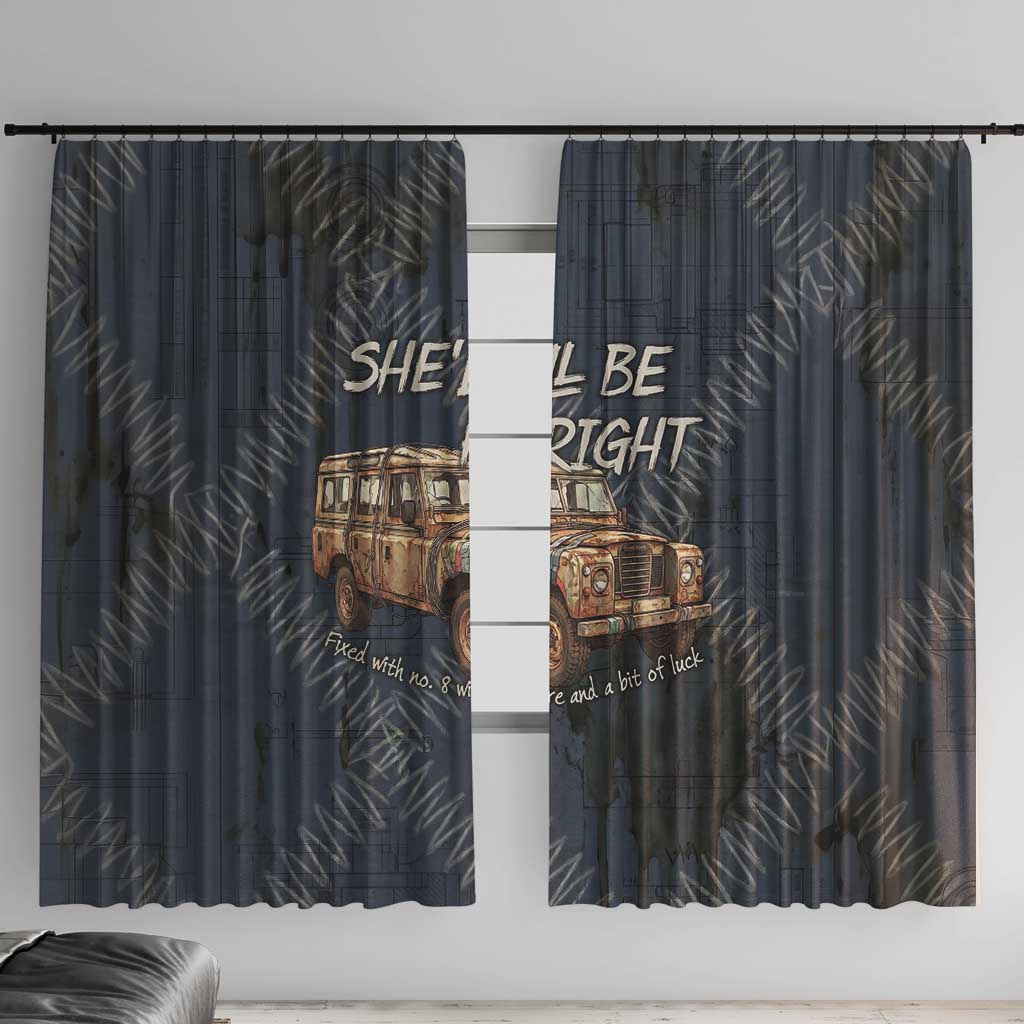 New Zealand She’ll Be Right Window Curtain NZ Slang No. 8 Wire Map Pattern TS04 With Hooks Navy Slate - Polynesian Pride