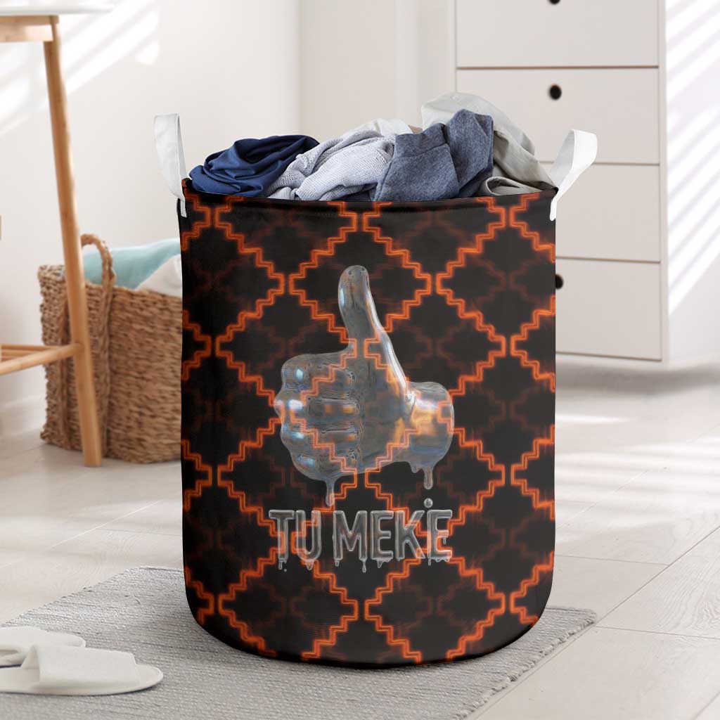 Tu Meke Maori New Zealand Slang Laundry Basket with Glow Neon Step Style TS04 Black Orange - Polynesian Pride