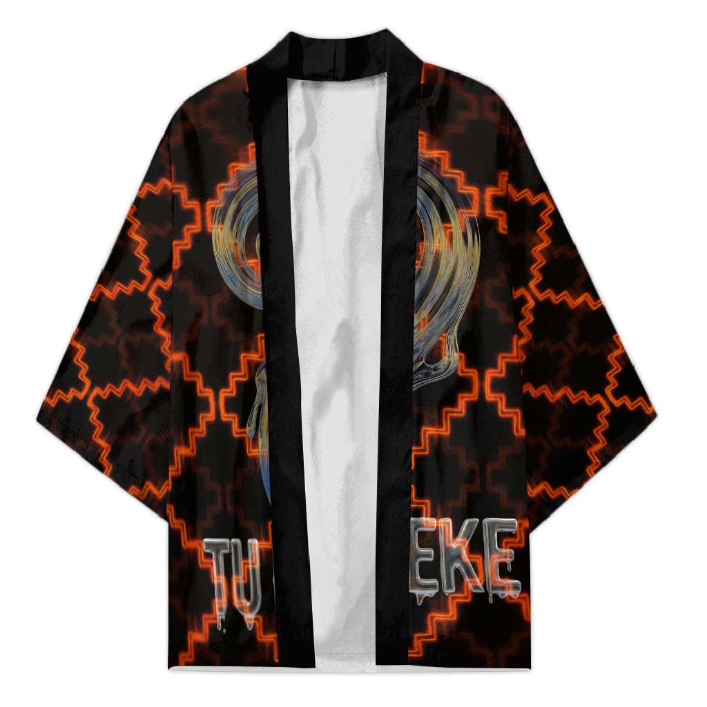 Tu Meke Maori New Zealand Slang Kimono with Glow Neon Step Style TS04 Unisex Black Orange - Polynesian Pride