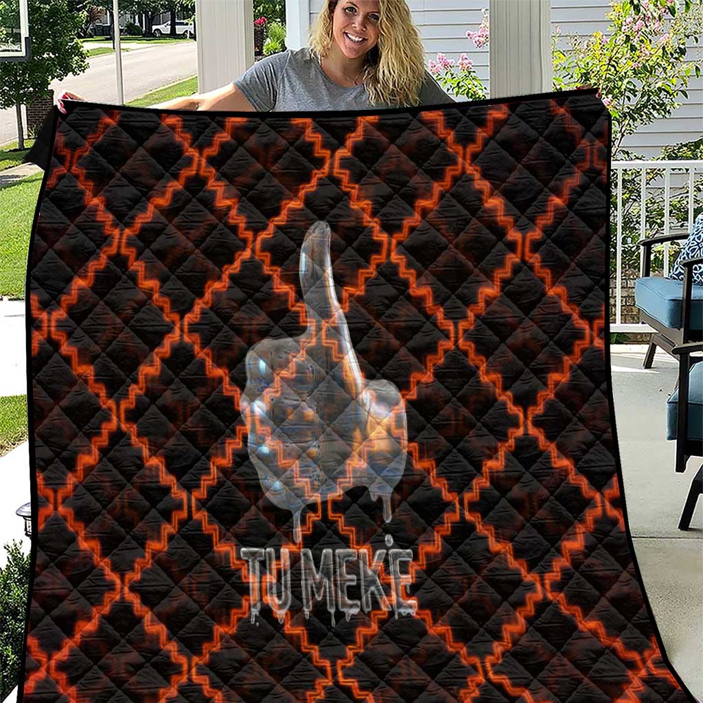 Tu Meke Maori New Zealand Slang Quilt with Glow Neon Step Style TS04 Black Orange - Polynesian Pride