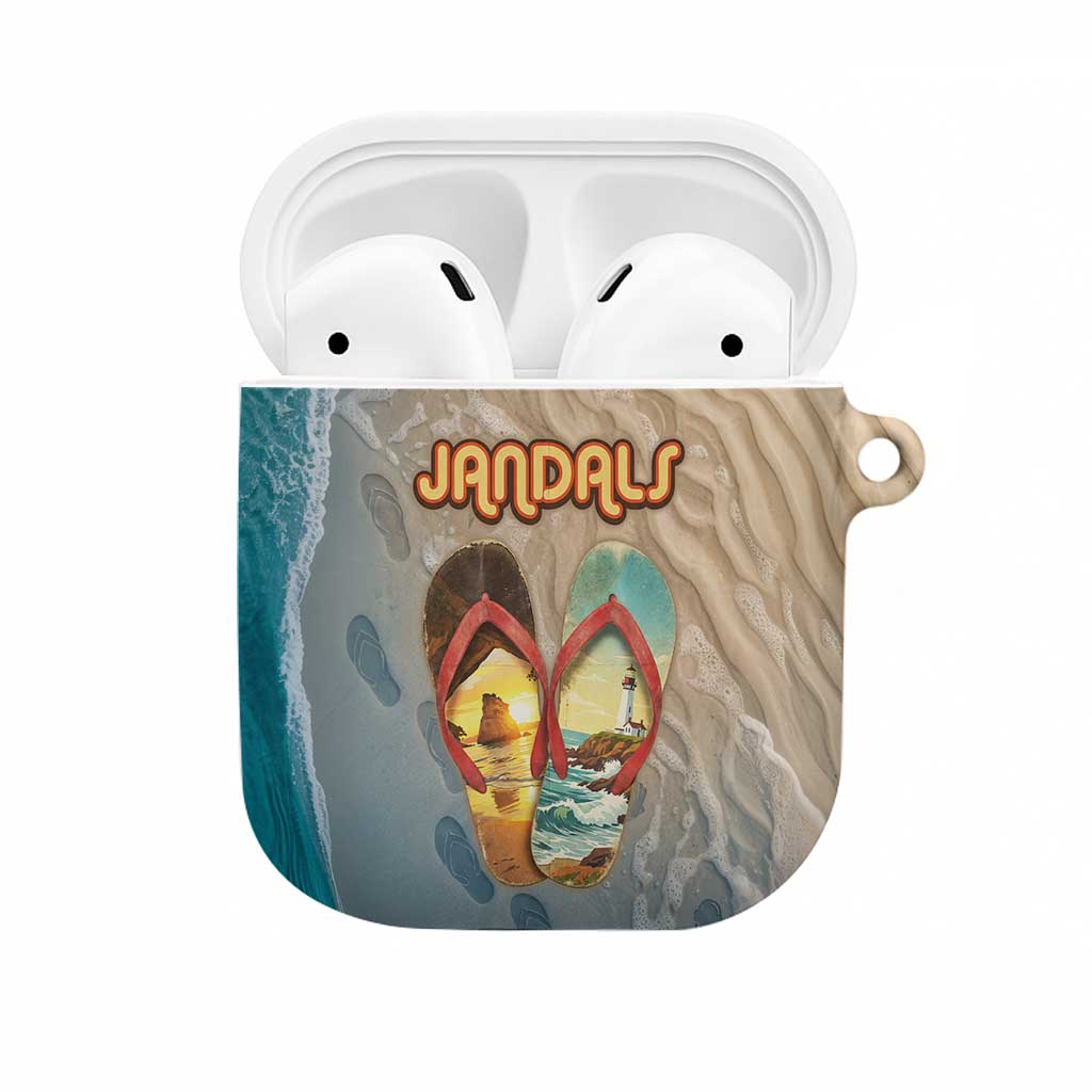 Kiwi Jandal Beach Life AirPods Case New Zealand Flip Flops Ocean Wave Surf Style TS04 Beige Cyan - Polynesian Pride