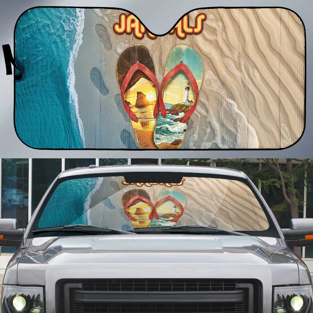 Kiwi Jandal Beach Life Auto Sun Shade New Zealand Flip Flops Ocean Wave Surf Style TS04 Beige Cyan - Polynesian Pride