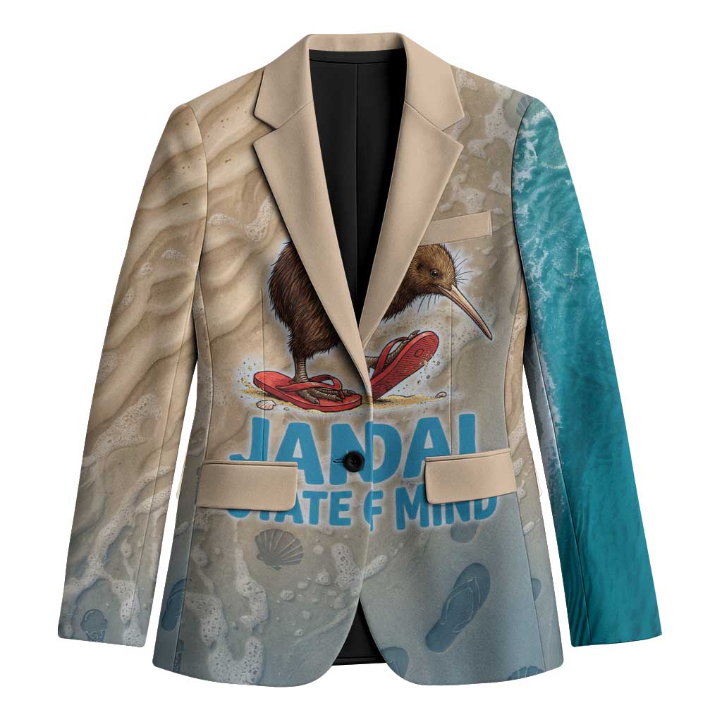 Kiwi Jandal Beach Life Blazer New Zealand Flip Flops Ocean Wave Surf Style TS04 Unisex Beige Cyan - Polynesian Pride