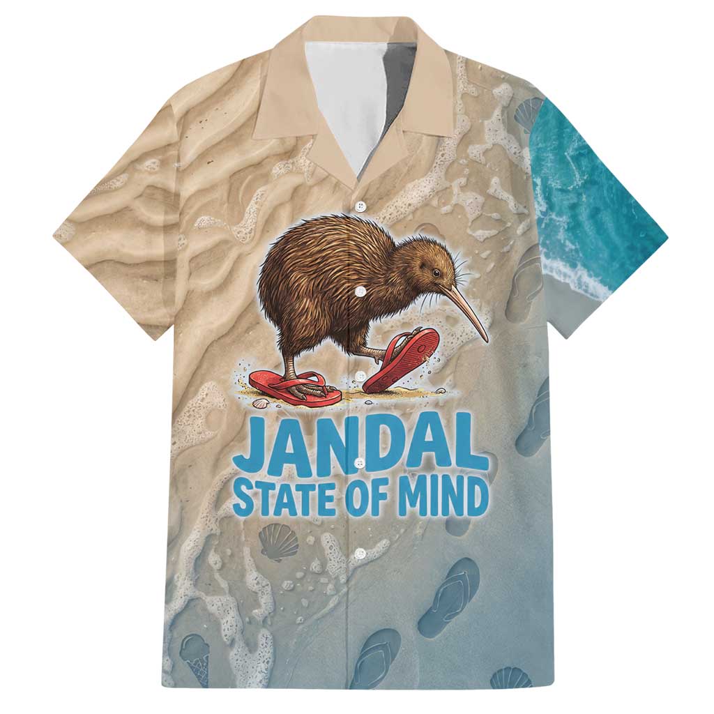 Kiwi Jandal Beach Life Hawaiian Shirt New Zealand Flip Flops Ocean Wave Surf Style TS04 Beige Cyan - Polynesian Pride