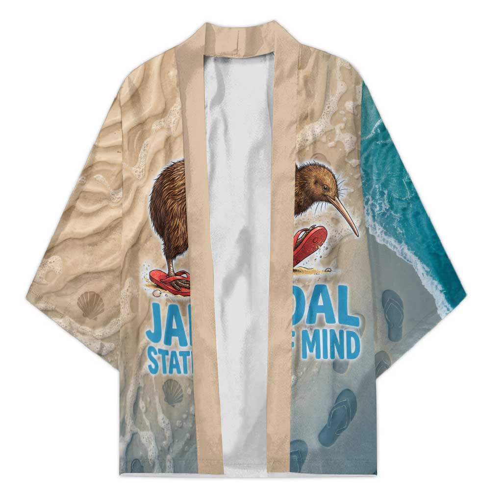 Kiwi Jandal Beach Life Kimono New Zealand Flip Flops Ocean Wave Surf Style TS04 Unisex Beige Cyan - Polynesian Pride