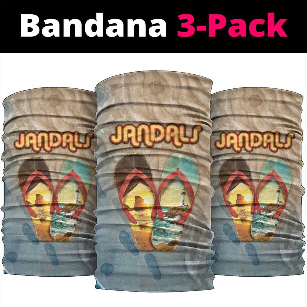Kiwi Jandal Beach Life Neck Gaiter New Zealand Flip Flops Ocean Wave Surf Style TS04 package One Size: 25*50cm Beige Cyan - Polynesian Pride
