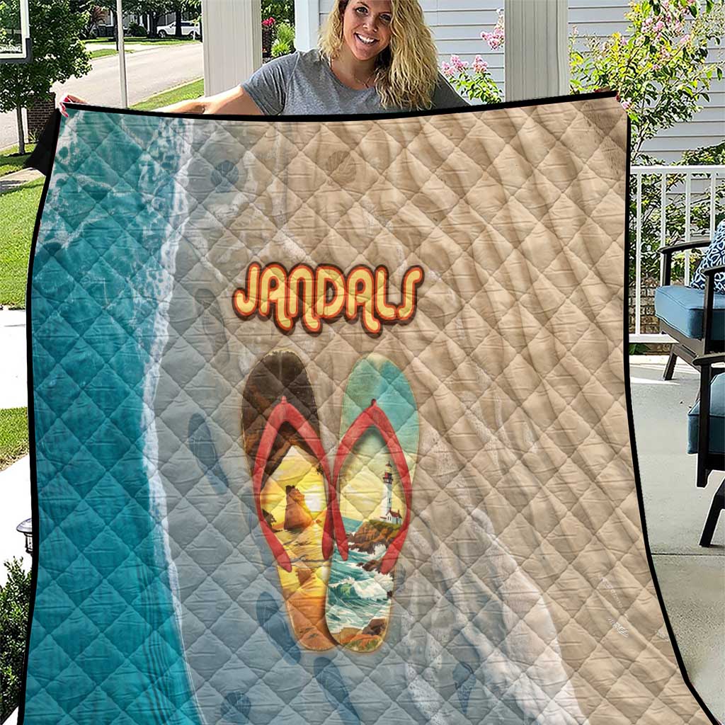 Kiwi Jandal Beach Life Quilt New Zealand Flip Flops Ocean Wave Surf Style TS04 Beige Cyan - Polynesian Pride