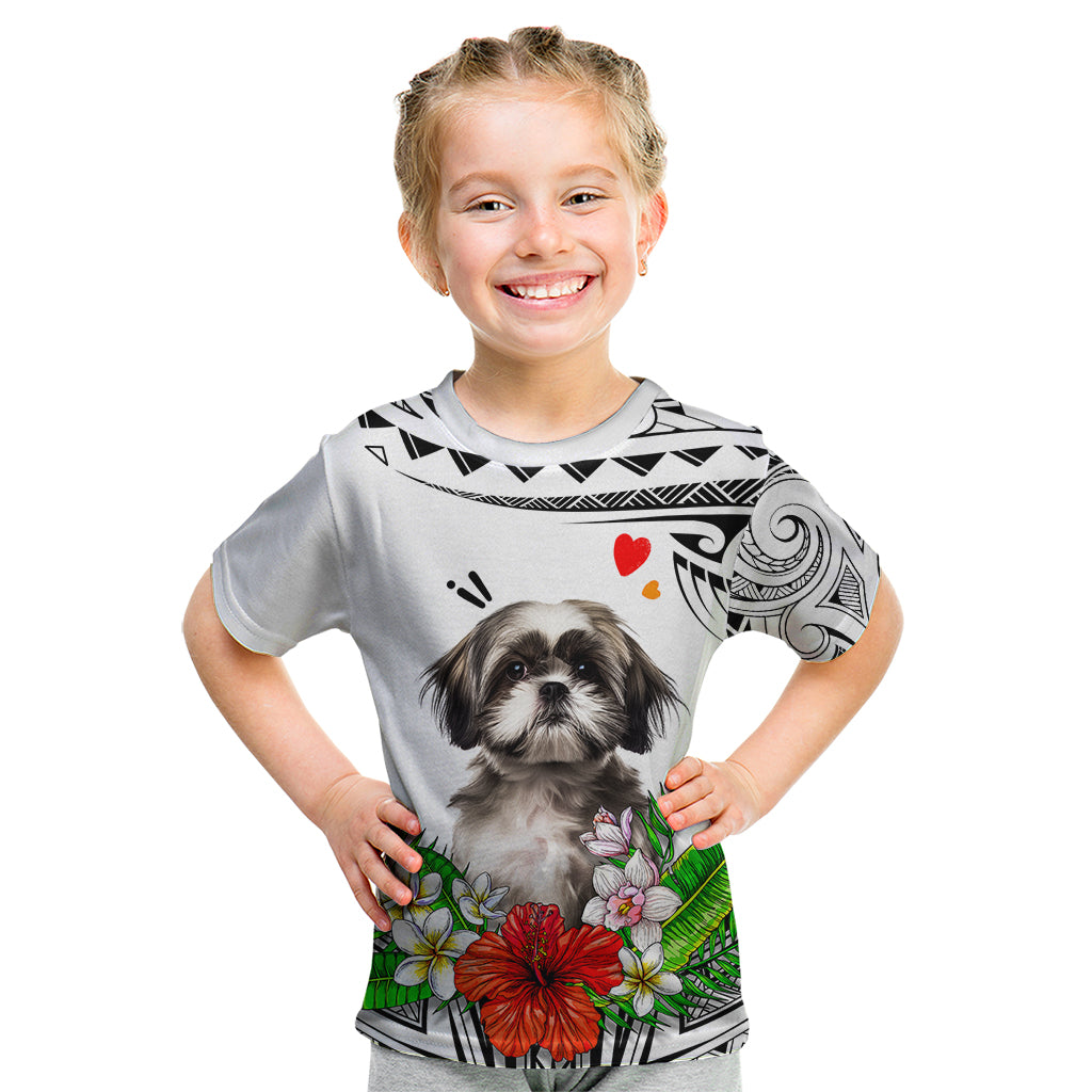 Polynesian Shih Tzu Kid T Shirt Polynesian Pattern And Shih Tzu TS04 White - Polynesian Pride