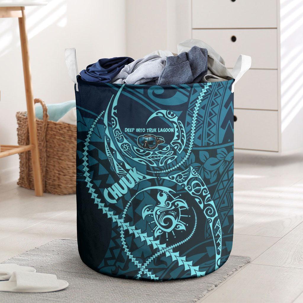 Chuuk Deep Into Truk Lagoon Laundry Basket Polynesian Tribal Pattern Wreck Diving Teal Ship Art TS04 Blue Black - Polynesian Pride
