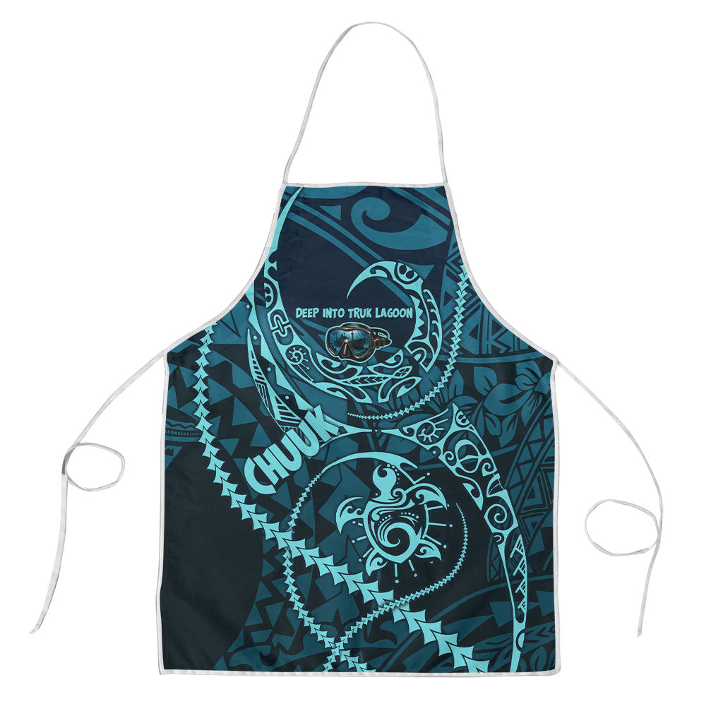 Chuuk Deep Into Truk Lagoon Apron Polynesian Tribal Pattern Wreck Diving Teal Ship Art TS04 Blue Black - Polynesian Pride